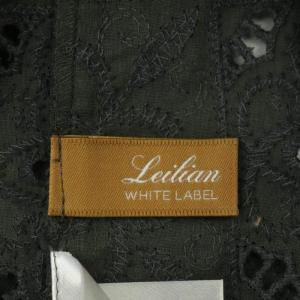 Leilian 近年モデル ホワイトレーベル レース切替ベスト 前開き Vネック 刺繍 大きいサイズ コットン 13+ カーキ