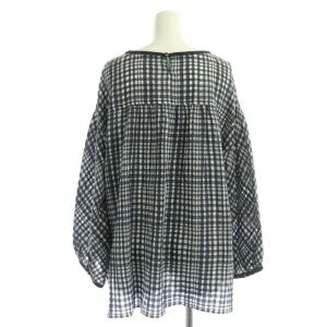 Leilian 近年モデル ホワイトレーベル チェックオーバーブラウス プルオーバー 長袖 大きいサイズ コットン混 13+ 紺 白 ネイビー