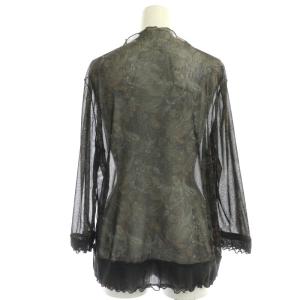 Leilian  近年モデル シアーペイズリープリントハイネックカットソー 七分袖 大きいサイズ 13+ 黒 マルチカラー ブラック