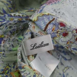 Leilian 近年モデル 洗えるボタニカル柄スモックブラウス プルオーバー 七分袖 13+ ライトカーキ マルチカラー