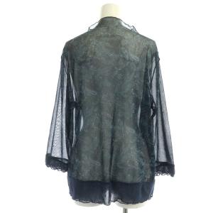 Leilian 近年モデル シアーペイズリープリントハイネックカットソー 七分袖 大きいサイズ 13+ 紺 マルチカラー ネイビー