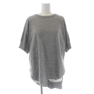 バックボタン ラウンドヘムショートスリーブTシャツ カットソー 半袖 グレー