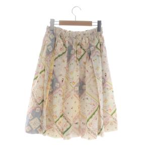 franche lippée cherir la femme タックスカート フレア フラワー アニマル 総柄 ひざ丈 M アイボリー マルチカラー