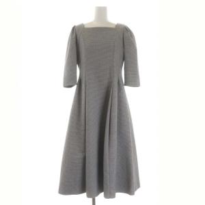 22AW トリプルクロスワンピース ロング ミモレ 七分袖 スクエアネック 千鳥柄 36 白 黒 ホワイト ブラック