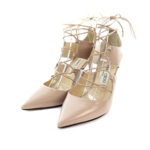 サンダル レースアップ ポインテッドトゥ レザー 37 24cm ベージュ