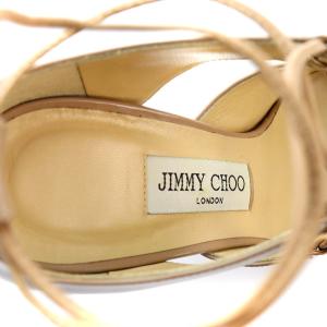 JIMMY CHOO サンダル レースアップ ポインテッドトゥ レザー 37 24cm ベージュ
