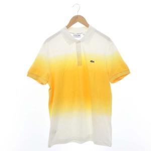LACOSTE グラデーション鹿の子ポロシャツ カットソー 半袖 ロゴワッペン USL 白 ホワイト 黄色 イエロー