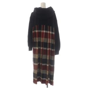 BLUE LABEL CRESTBRIDGE チェック ワンピース ロング 長袖 切替 プリーツ フード 38 黒 マルチカラー