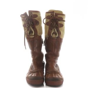 UGG australia Belcloud 14 ムートンブーツ ロング スエード レザー 切替 レースアップ US7 24.0cm 茶 ブラウン 1900