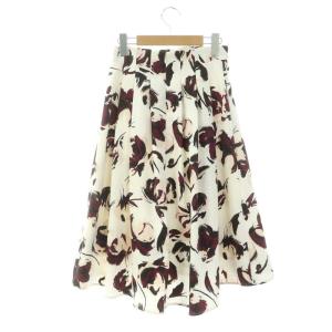 ANAYI 総花柄フレアスカート ロング 34 白 マルチカラー ホワイト