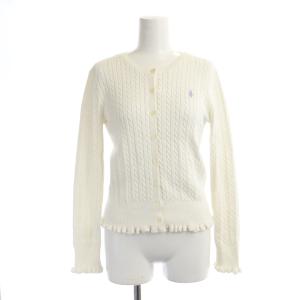 ケーブル編み ニットカーディガン ロゴ刺繍 フリル 長袖 150 白 ホワイト