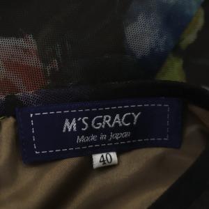 M'S GRACY 23SS チュール花柄ワンピース ロング ミモレ 半袖 40 黒 ブラック マルチカラー