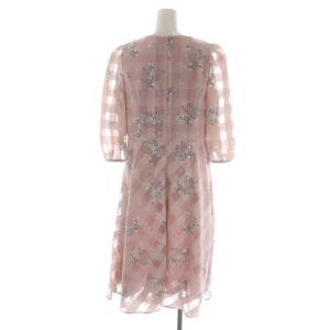 M'S GRACY 23SS ブロック柄シアーワンピース ロング 七分袖 花柄 ブーケ 40 ピンク マルチカラー