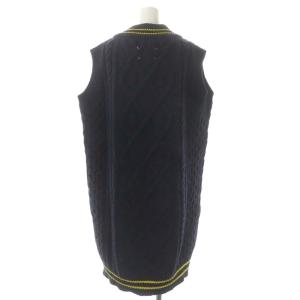Martin Margiela 1 チルデンケーブルニットワンピース 膝丈 ノースリーブ Vネック ウール XS ネイビー イエロー