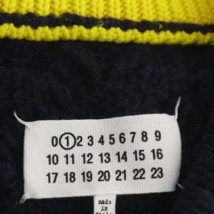 Martin Margiela 1 チルデンケーブルニットワンピース 膝丈 ノースリーブ Vネック ウール XS ネイビー イエロー