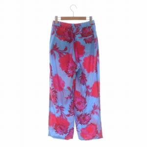 HOUSE OF LOTUS カスリフラワープリントパンツ ワイド テーパード イージー M 水色 赤 ピンク