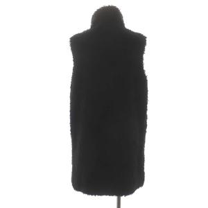 Theory フェイクファースタンドカラーロングジレ ベスト 前開き P 黒 ブラック