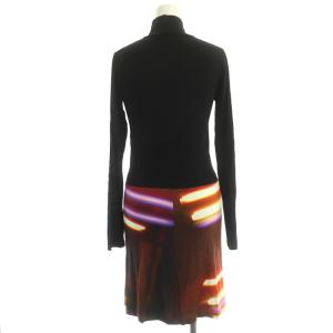 agnes b. ハイネックドッキングカットソーワンピース 長袖 膝丈 総柄 切替 1 黒 マルチカラー ブラック