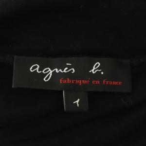 agnes b. ハイネックドッキングカットソーワンピース 長袖 膝丈 総柄 切替 1 黒 マルチカラー ブラック