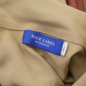 BLUE LABEL CRESTBRIDGE バックチェック シャツワンピース ロング 長袖 前開き 切替 ウエストリボン 36 ベージュ 赤 マルチカラー