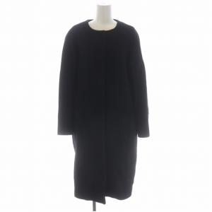 ラムウールダブルビーバー コート  ノーカラーコート アウター ロング 38 黒 ブラック