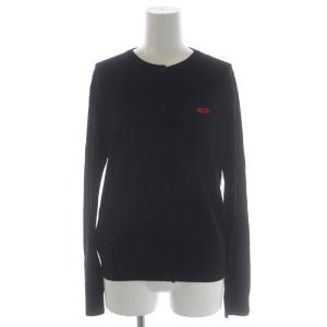 ウール 刺繍 ニット カーディガン 長袖 L 黒 ブラック