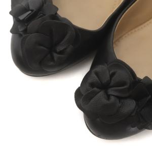 TORY BURCH バレエシューズ フラットシューズ レザー 花モチーフ ロゴ 5.5 22.5cm 黒 ブラック