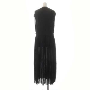 JIL SANDER ネイビー NAVY ニット切替ワンピース ロング マキシ フレンチスリーブ シアー S 黒 ブラック ダークグレー