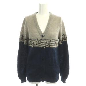 音符 ニットカーディガン 長袖 モヘヤ混 F グレー 紺 黒