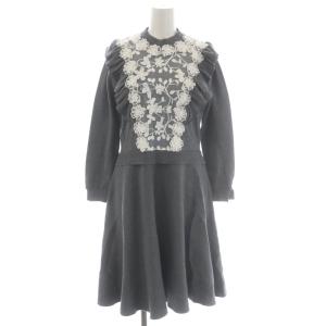 21SS ワンピース ミニ 長袖 フラワーモチーフ 1 グレー