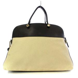 FURLA パイパー ハンドバッグ ショルダーバッグ 2way 斜め掛け キャンバス レザー バイカラー アイボリー 黒 ブラック