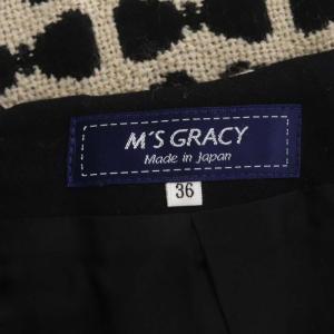 M'S GRACY リボン柄台形スカート ミニ フレア タック ウール 36 ベージュ 黒 ブラック