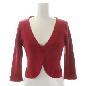 リブニットカーディガン 七分袖 クロップド Vネック 38 赤 レッド