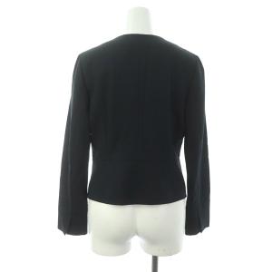 23区 16SS スーツ セットアップ上下 ボーダー ノーカラージャケット 膝丈スカート プリーツ フレア 36 32 紺 ネイビー