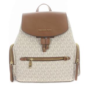MK モノグラム リュックサック ロゴ レザー 茶色 ブラウン 白 ホワイト