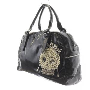 ANTEPRIMA ボストンバッグ ハンドバッグ エナメル レザー スカル ストーン 黒 ブラック