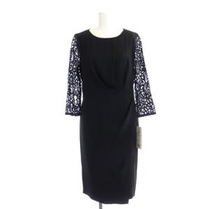 ドレープレースワンピース 七分袖 ひざ丈 38 黒 ブラック