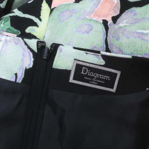 Diagram GRACE CONTINENTAL ワンピース フラワープリント 膝丈 フレンチスリーブ カシュクール調 36 黒 赤 緑