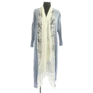 レースドレープカーディガン 長袖 ロング 切替 36 青 ブルー