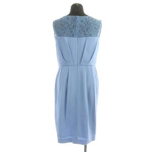 GRACE CONTINENTAL トリアセタックドレープワンピース 膝丈 ノースリーブ レース切替 38 青 ブルー