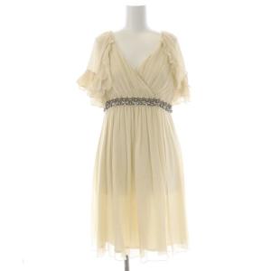 シルク ビジュー付き ワンピース ドレス 膝丈 半袖 シフォン ケープスリーブ 36 キナリ ES OS