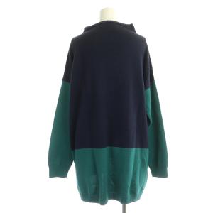 MAX&CO. ハイネック ニット セーター 長袖 チュニック スリット ウール混 L 紺 緑 ネイビー グリーン