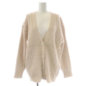 ケーブルVネックカーディガン ニット 長袖 ライトベージュ