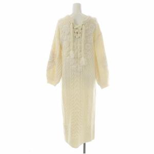 GRACE CONTINENTAL 刺繍ケーブルニットワンピース ロング 長袖 レースアップ 36 アイボリー