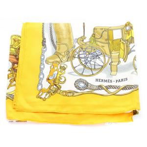 HERMES BATEAU A VAPEUR DE JOUFFROY DABBANS 蒸気船 カレ90 シルク スカーフ オレンジ 白 ホワイト