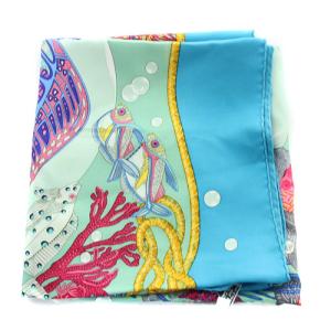 HERMES GRANDS FONDS 深海 カレ90 シルク スカーフ 青 ブルー