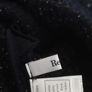 René 22AW ツイードニットスカート 膝丈 フレア ラメ ウール混 34 黒 ブラック シルバー色
