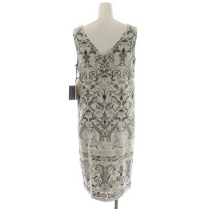 GRACE CONTINENTAL ノースリーブ刺繍ワンピース ロング ミモレ丈 Vネック スパンコール ラメ 36 ライトグレージュ マルチカラー