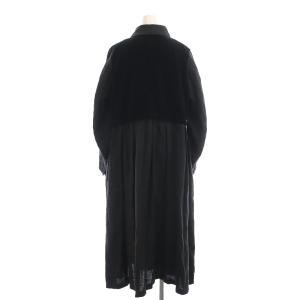 nest Robe コットンベルベット×リネン ワンピース ロング マキシ丈 長袖 切替 F 黒 ブラック