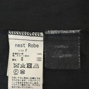 nest Robe コットンベルベット×リネン ワンピース ロング マキシ丈 長袖 切替 F 黒 ブラック